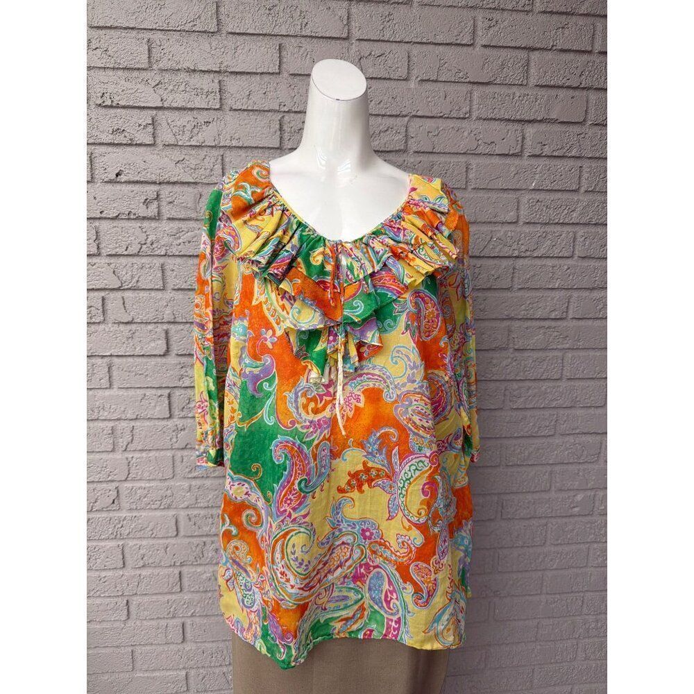 Ralph Lauren Women’s Multicolored Paisley 3/4 Sleeve Blouse Size L